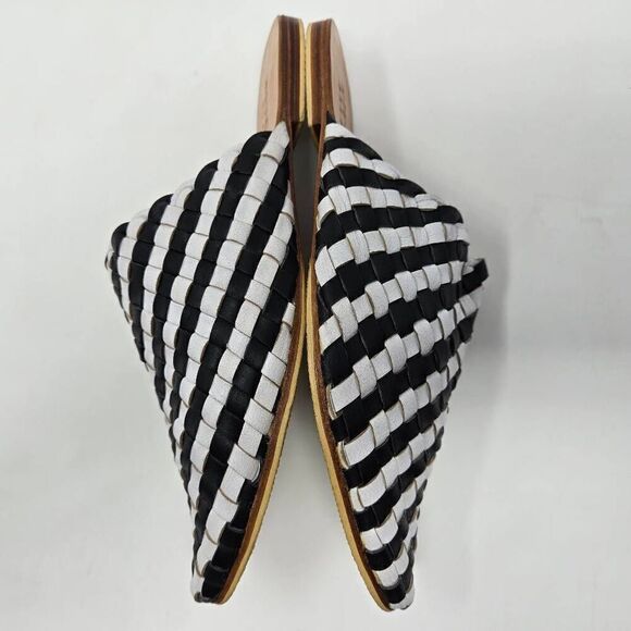 MIUCCIA STUDIO BLACK WHITE LEATHER MULES SLIP ON HAND WOVEN WOMENS EU 42 US 12 - Picture 5 of 6